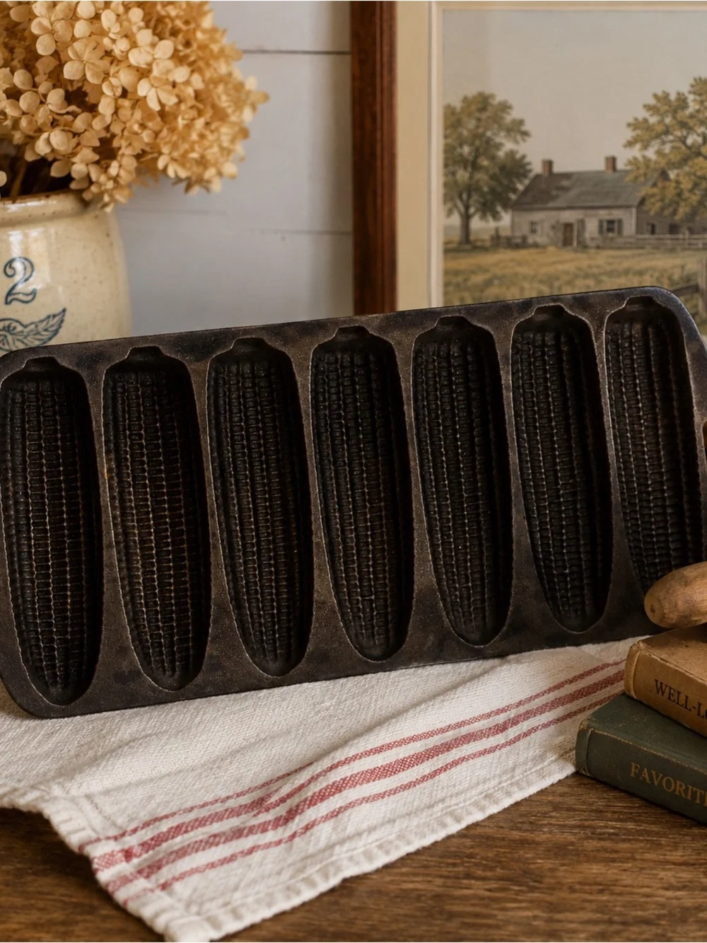 Vintage-27C Cast Iron Cornbread Pan - Black